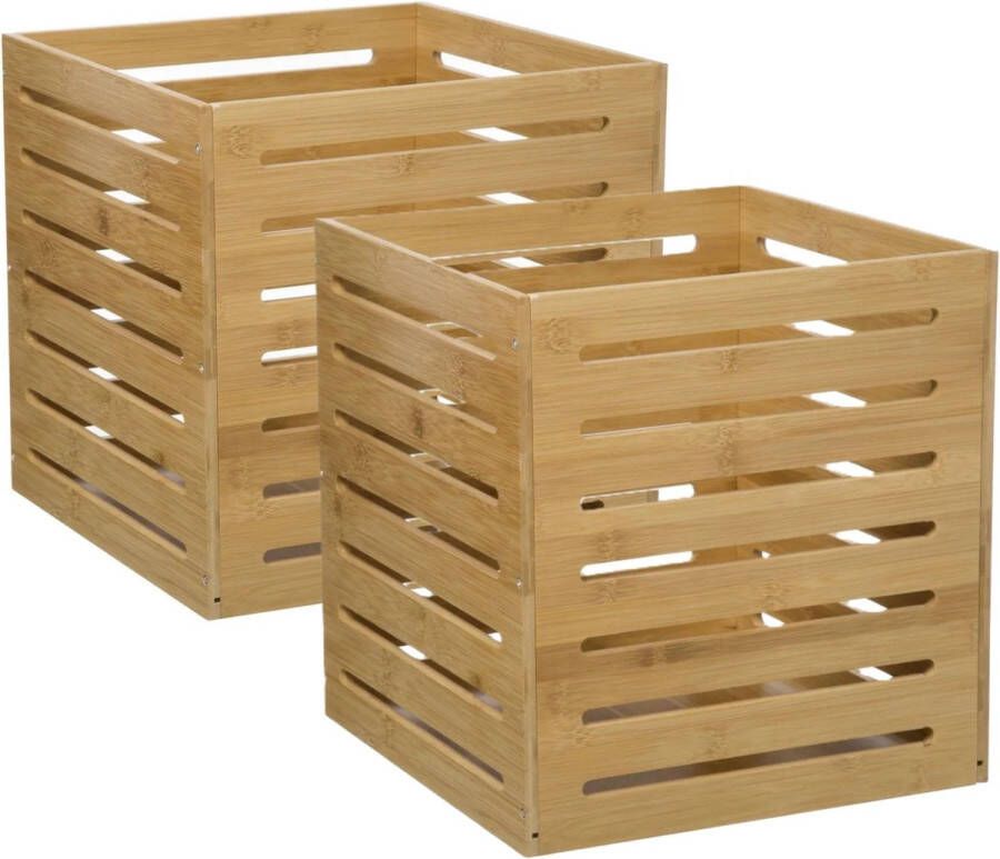 5five Fruitkisten opslagbox 2x open structuur lichtbruin hout L31 x B31 x H31 cm Decoratie huis en tuin Kisten kistjes