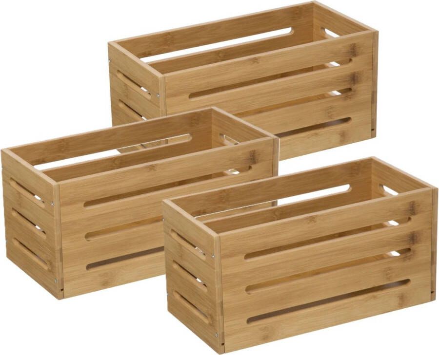 5five Fruitkisten opslagbox 3x open structuur lichtbruin hout L31 x B15 x H15 cm Decoratie huis en tuin Kisten kistjes