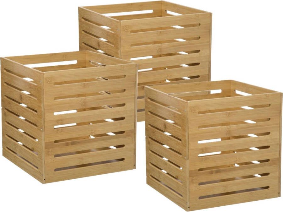 5five Fruitkisten opslagbox 3x open structuur lichtbruin hout L31 x B31 x H31 cm Decoratie huis en tuin Kisten kistjes