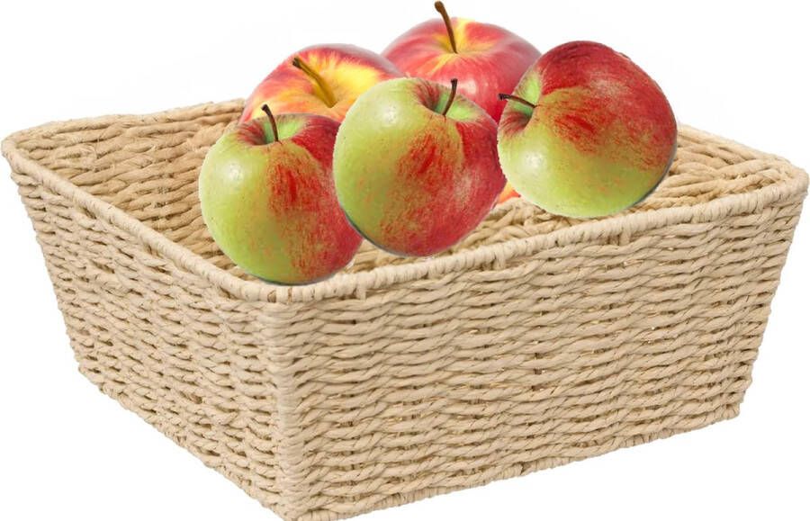 5Five Fruitschaal fruitmand Quito netaal touw L27 x B27 x H11 cm beige vierkant Fruitschalen