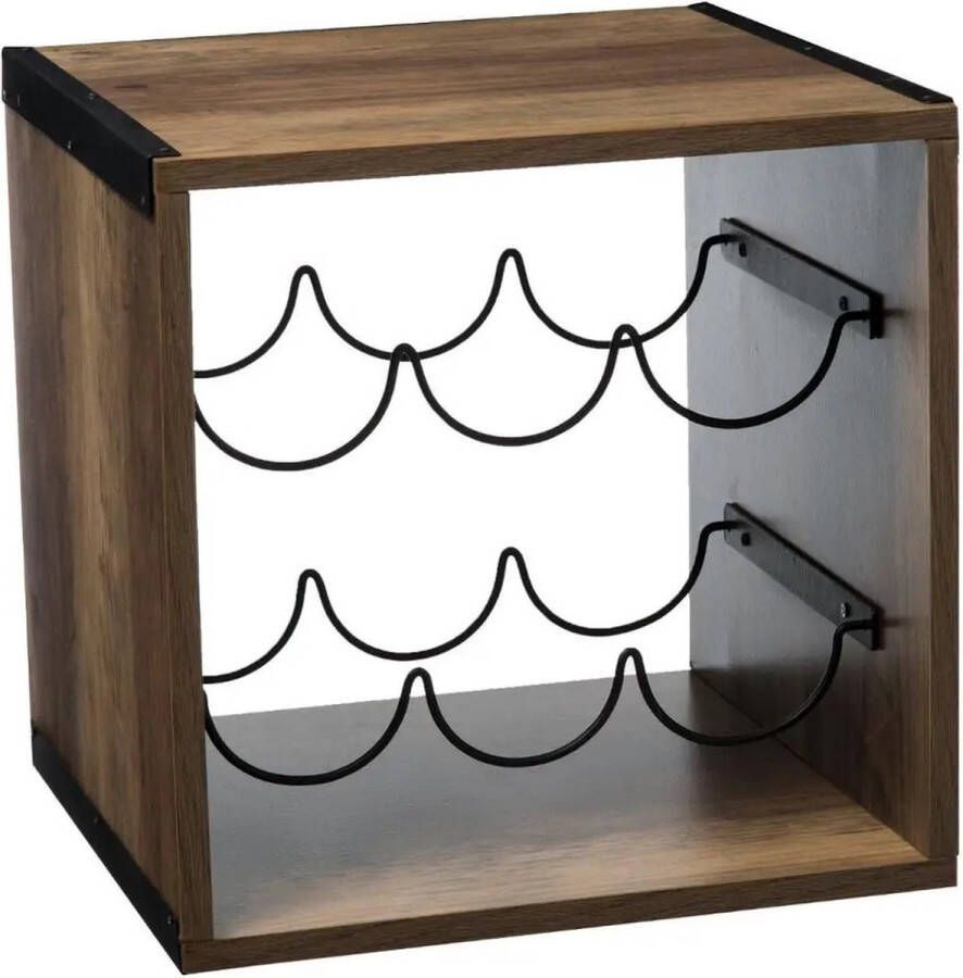 5five Houten flessenrek wijnrek voor 6 flessen 31 x 31 x 31 cm donkerbruin Wijnfles houder