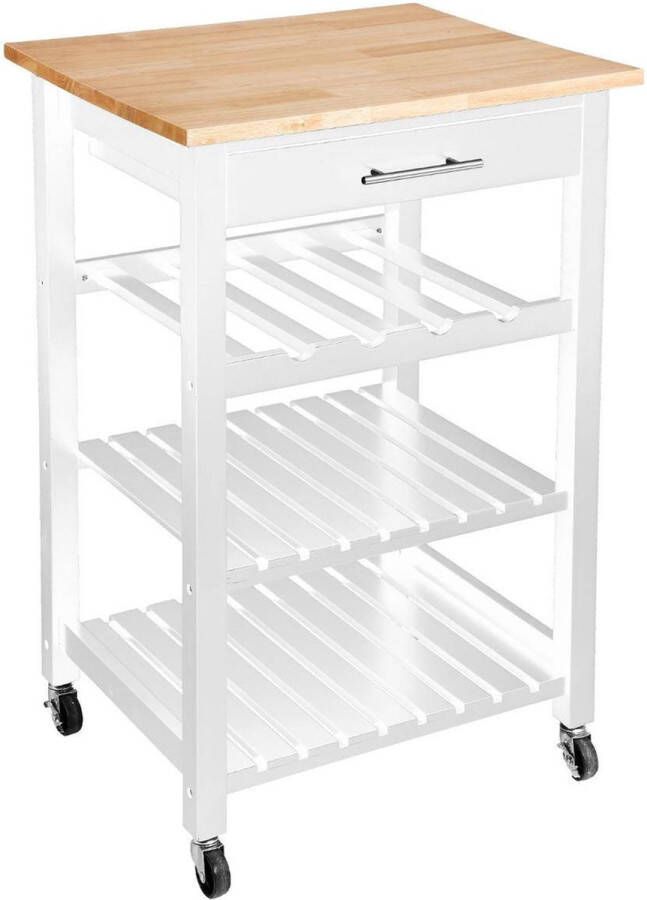 5Five Keukentrolley met lade wit bruin hout 87 x 58 x 48 cm keukenkast Opberg trolley