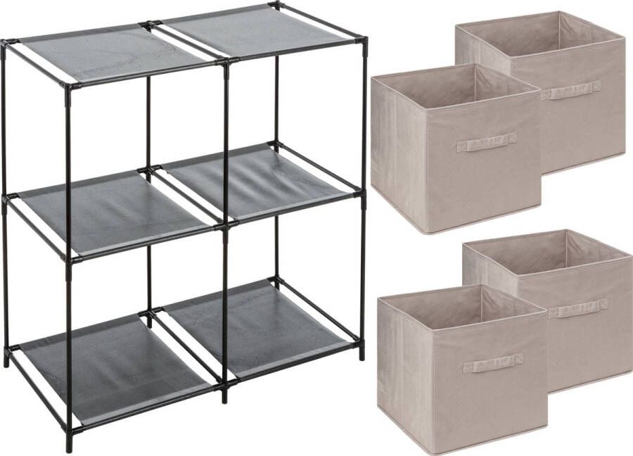 5Five Kastmandjes opberg mandjes beige 4x stuks van 29 Liter Rekje is 67 x 68 cm Opbergmanden
