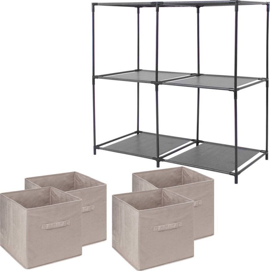 5Five Kastmandjes opberg mandjes beige 4x stuks van 29 Liter Rekje is 68 x 70 cm Opbergmanden