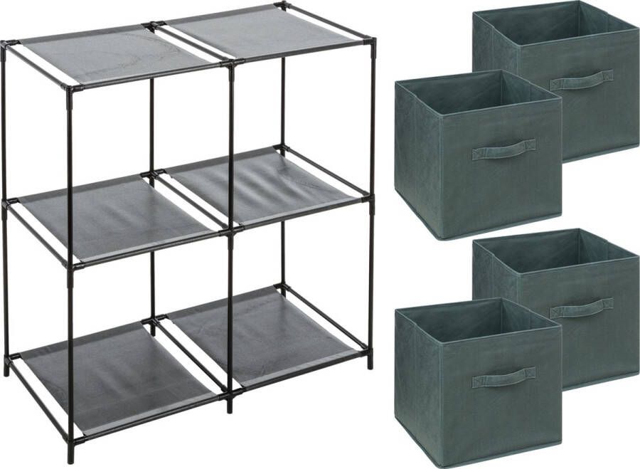 5Five Kastmandjes opberg mandjes donkergroen 4x stuks van 29 Liter Rekje is 67 x 68 cm Opbergmanden