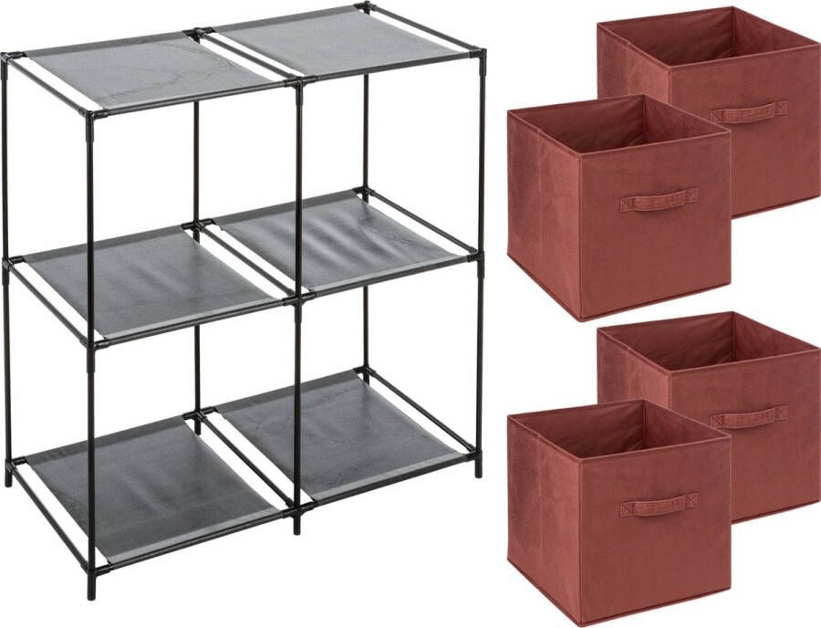 5Five Kastmandjes opberg mandjes donkerrood 4x stuks van 29 Liter Rekje is 67 x 68 cm Opbergmanden