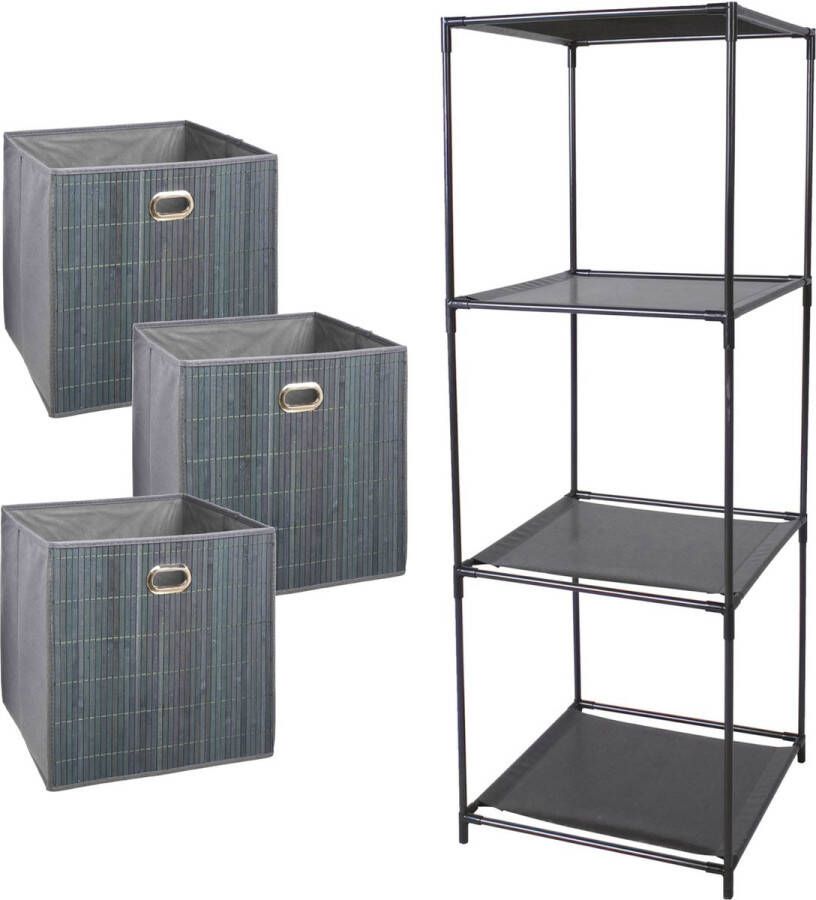 5Five Kastmandjes opberg mandjes grijs 3x stuks van 29 Liter Rekje is 34 x 104 cm Opbergmanden
