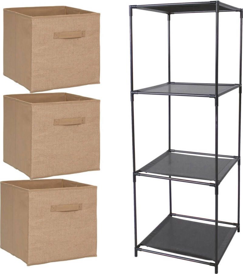 5Five Kastmandjes opberg mandjes lichtbruin jute 3x stuks van 29 Liter Rekje is 34 x 104 cm Opbergmanden