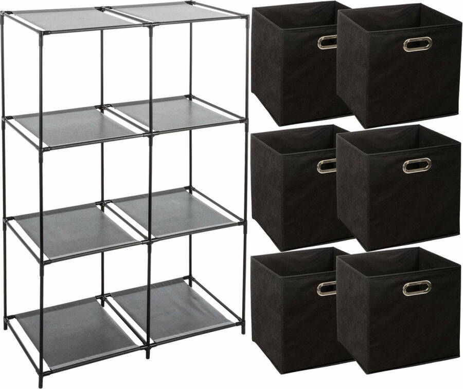 5Five Kastmandjes opberg mandjes zwart 6x stuks van 29 Liter Rekje is 68 x 98 cm Opbergmanden