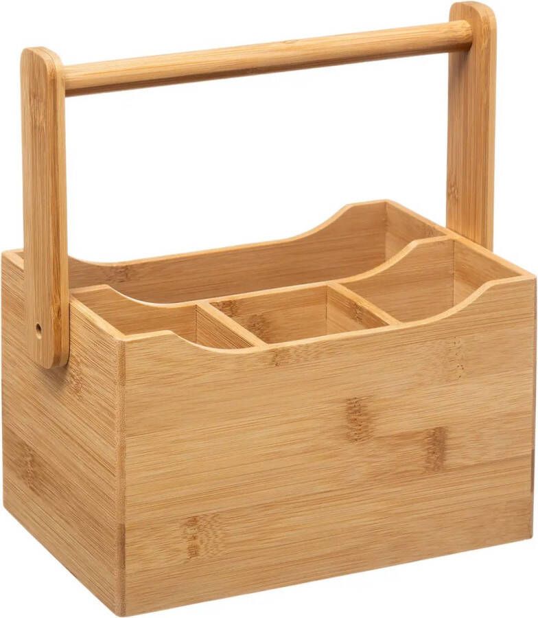 5Five Keuken gerei rekje aanrecht spullen organizer 20 x 14 x 24 cm bamboe hout met hengsel Keukengerei