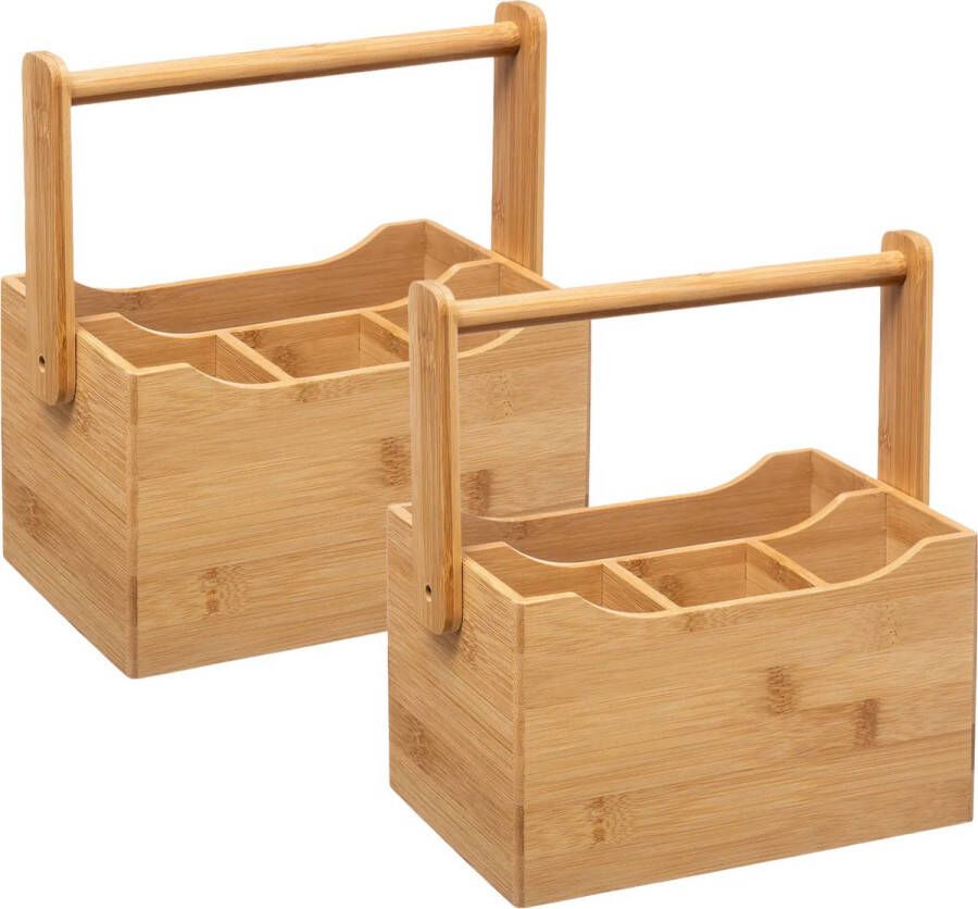 5Five Keuken gerei rekje aanrecht spullen organizer 2x 20 x 14 x 24 cm bamboe hout met hengsel Keukengerei