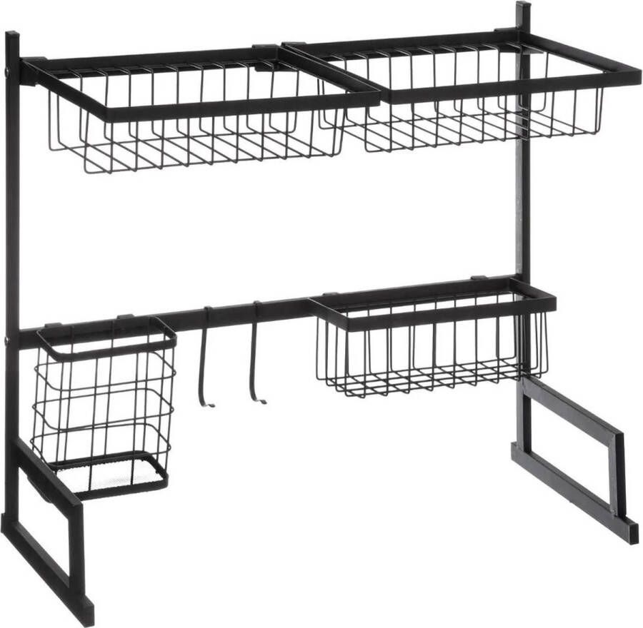 5Five Keuken gootsteen organizer afdruiprek 2-in-1 zwart 58 x 51 cm van metaal Afdruiprekken