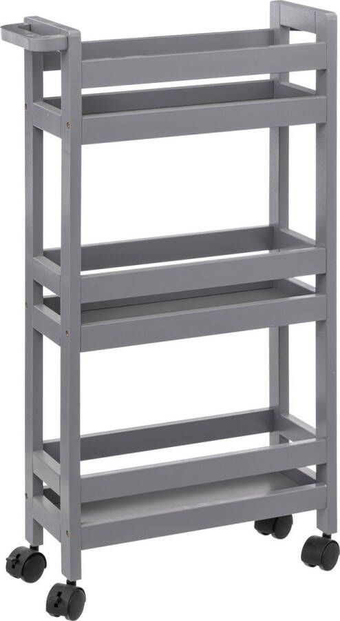 5Five Keuken of badkamer trolley 3-laags betongrijs D15 x B40 x H75 cm mdf hout met wielen Opberg trolley