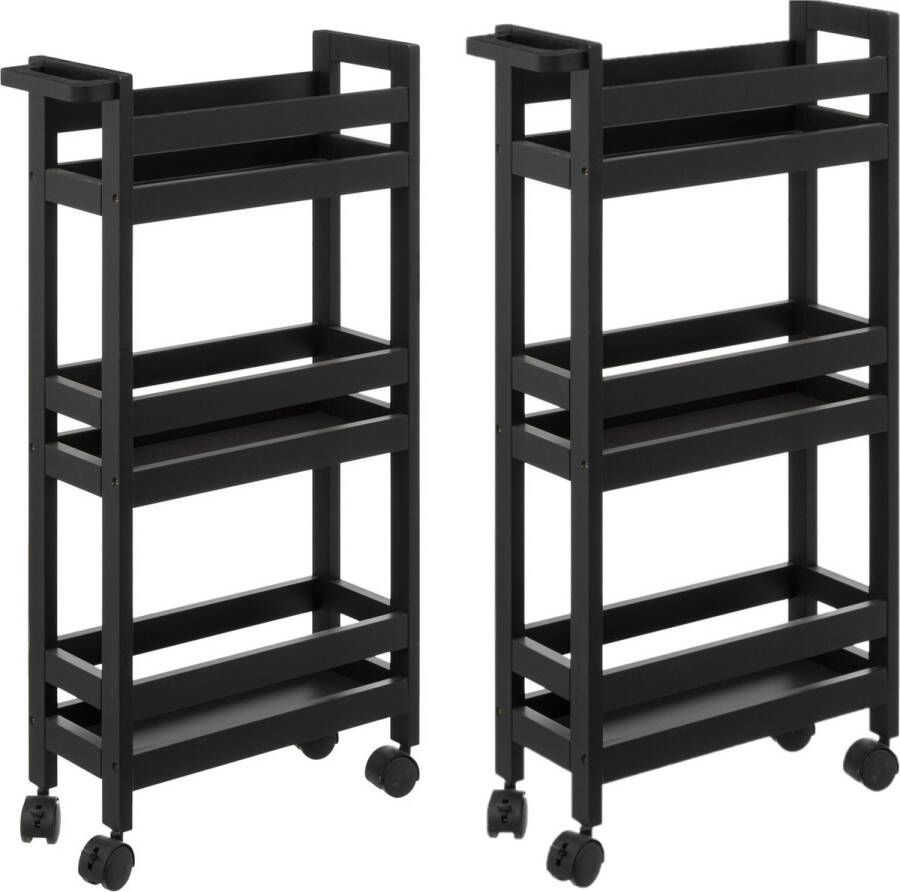 5Five Keukentrolley 2x 3-laags zwart D15 x B40 x H75 cm Opberg trolley