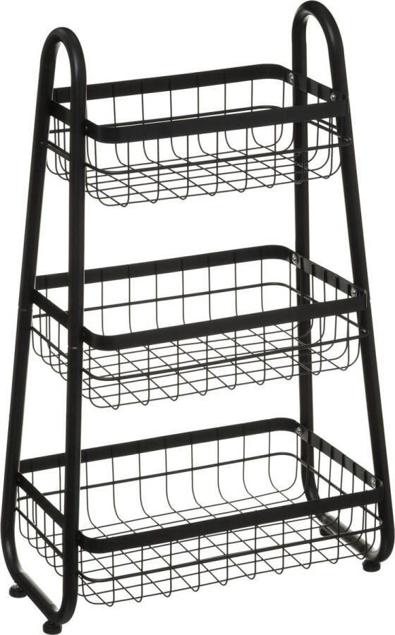 5Five Keukentrolley zwart zilver 3-laags 46 x 29 x 75 7 cm Opberg trolley