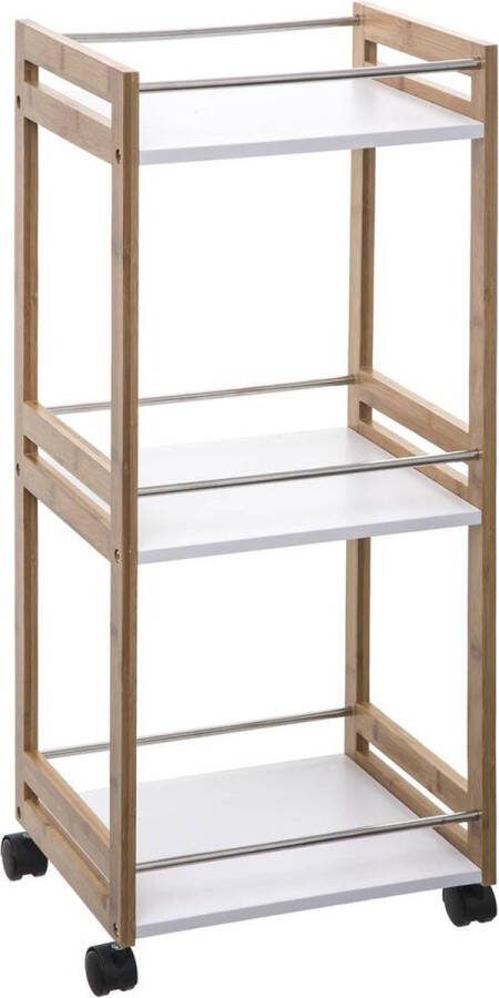 5Five Keukentrolley wit bruin bamboe hout 83 x 36 x 30 cm keukenkast Opberg trolley