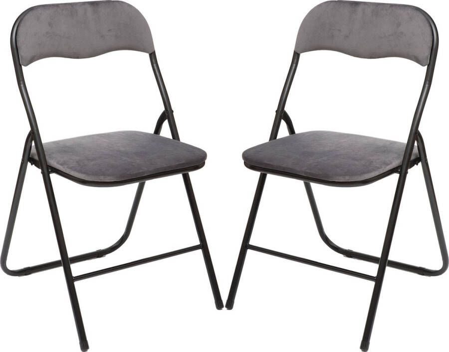 5Five Klapstoel met fluweel zitting 2x grijs 44 x 48 x 79 cm metaal Klapstoelen