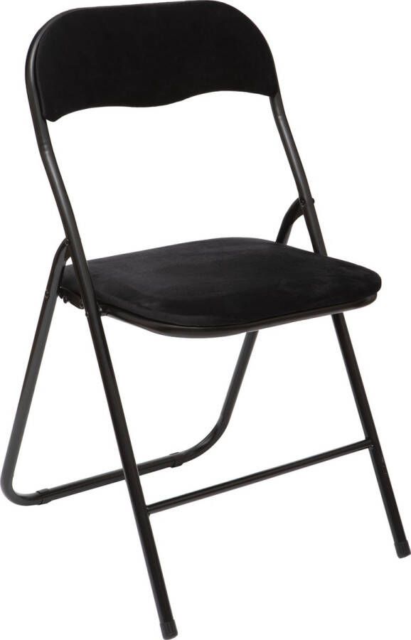 5five Klapstoel met fluweel zitting zwart 44 x 48 x 79 cm metaal Bijzet stoelen Inklapbaar