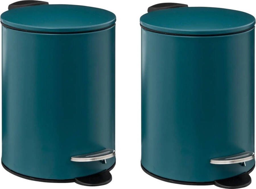 5Five kleine pedaalemmer 2x metaal blauw 3L 16 x 25 cm Badkamer toilet Pedaalemmers