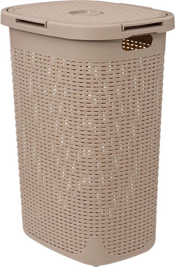 Merkloos Kunststof wasmand Five Beige 60 liter Met scharnierdeksel