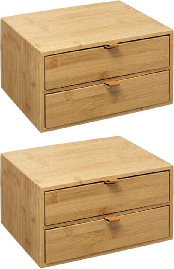 5five Ladeblokje bureau organizer 2x lades 2x bamboe hout L25 x B14 x H20 cm lichtbruin