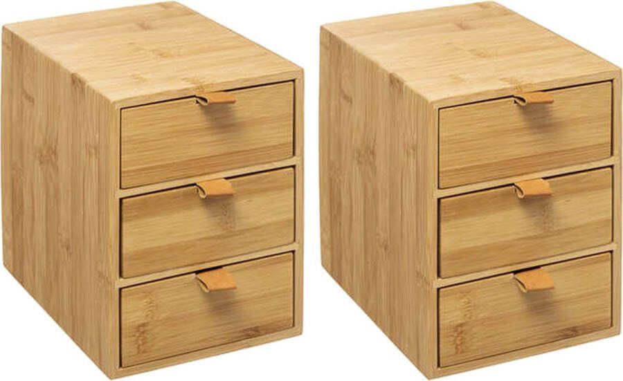 5five Ladeblokje bureau organizer 3x lades 2x bamboe hout L20 x B15 x H21 cm lichtbruin