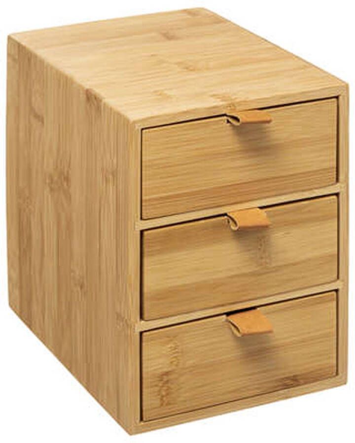 5Five Ladeblokje bureau organizer 3x lades bamboe hout L20 x B15 x H21 cm lichtbruin Ladeblok