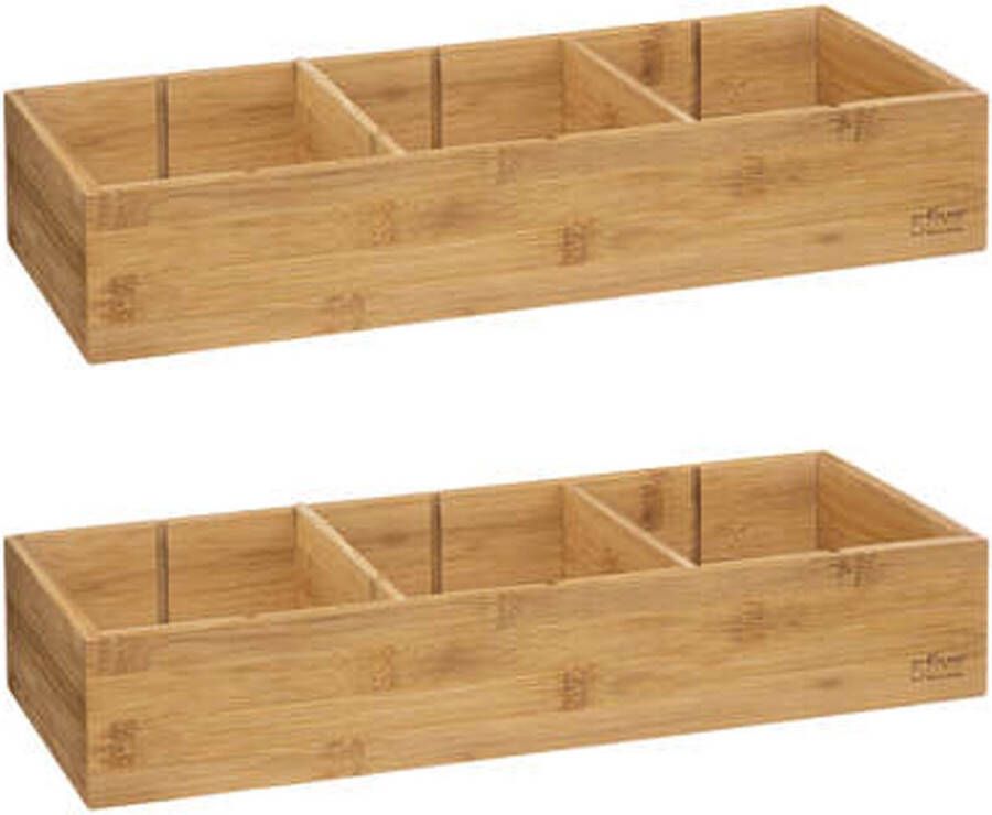 5five Lade kast badkamer organizer 2x 3 vaks L38 x B15 x H7 cm bamboe hout lichtbruin verwijderbare verdelers