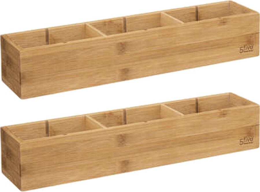 5five Lade kast badkamer organizer 2x 3 vaks L38 x B8 x H7 cm bamboe hout lichtbruin verwijderbare verdelers