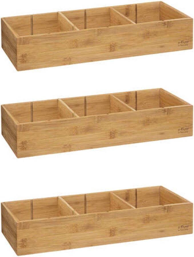 5five Lade kast badkamer organizer 3x 3 vaks L38 x B15 x H7 cm bamboe hout lichtbruin verwijderbare verdelers