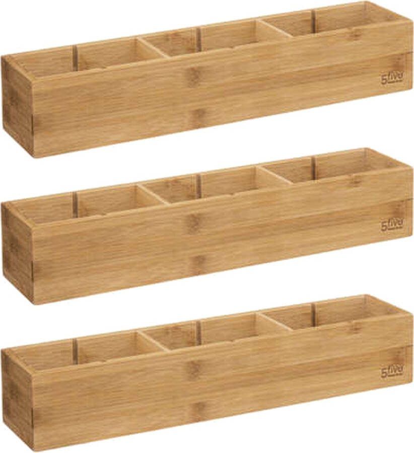 5five Lade kast badkamer organizer 3x 3 vaks L38 x B8 x H7 cm bamboe hout lichtbruin verwijderbare verdelers