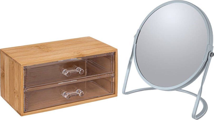 5five Make-up organizer en spiegel set 2 lades bamboe kunststof 5x zoom spiegel