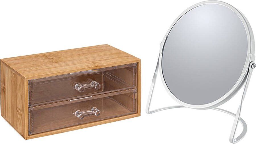 5five Make-up organizer en spiegel set 2 lades bamboe kunststof 5x zoom spiegel