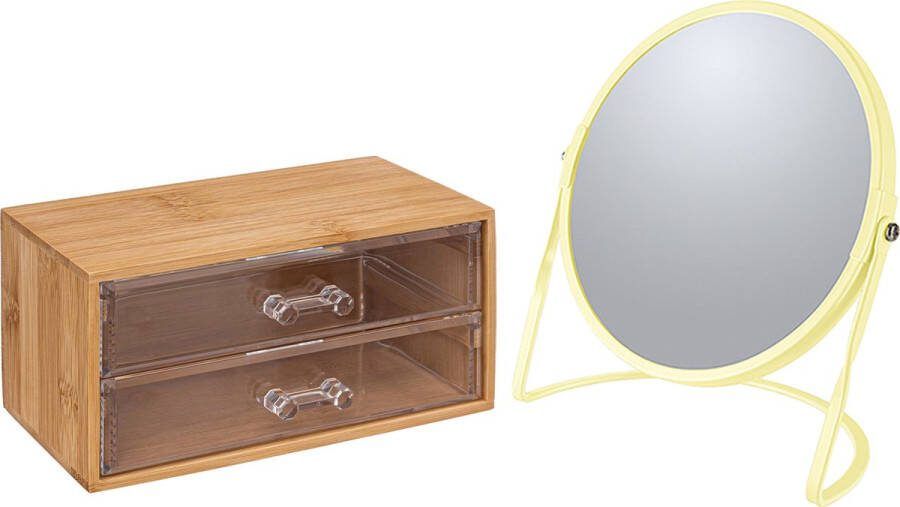 5five Make-up organizer en spiegel set 2 lades bamboe kunststof 5x zoom spiegel