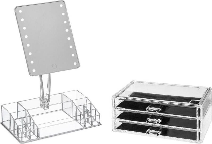 5five Make-up organizer set vakjes lades 24 x 15.5 x 11 cm en een LED spiegel set 28 x 16 x 38 cm