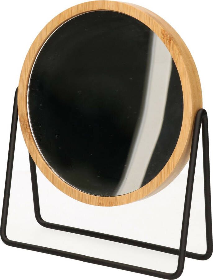 5Five make-up spiegel 3x zoom bamboe hout 17 x 20 cm lichtbruin zwart dubbelzijdig Make-up spiegeltjes
