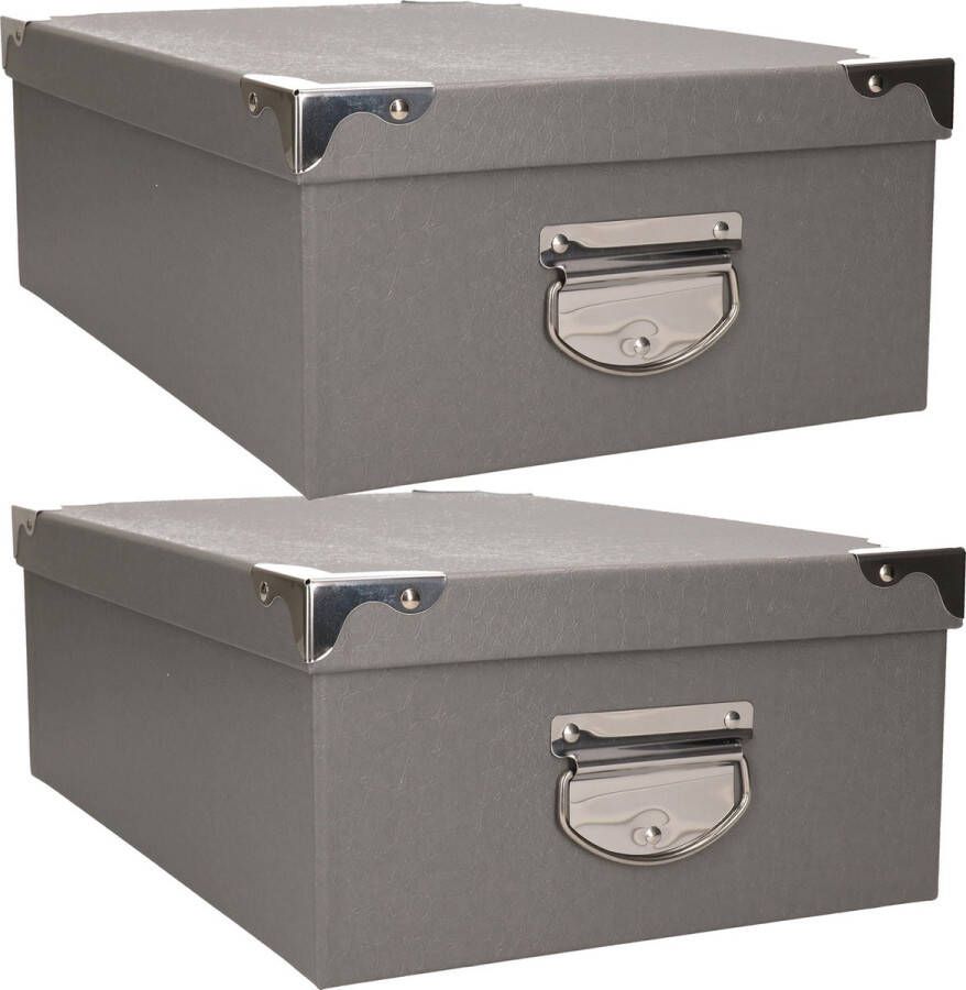 5Five opbergdoos box 2x grijs L36 x B24.5 x H12.5 cm stevig karton Crocobox Opbergbox