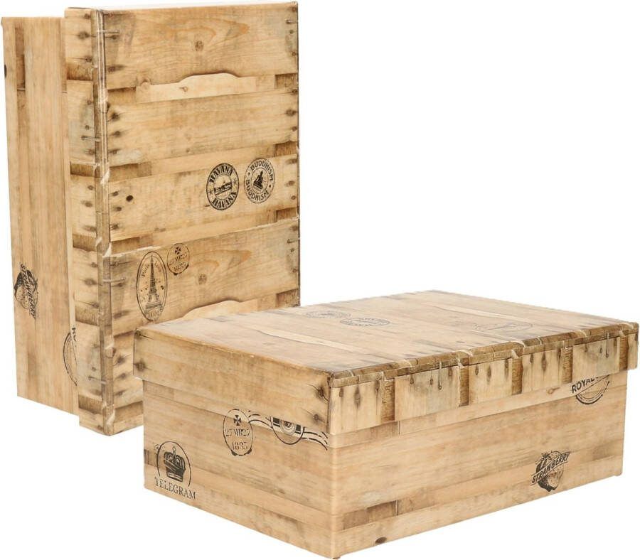5five Opbergdoos box 2x houtkleur L28 x B19 x H10 cm Stevig karton Woodybox
