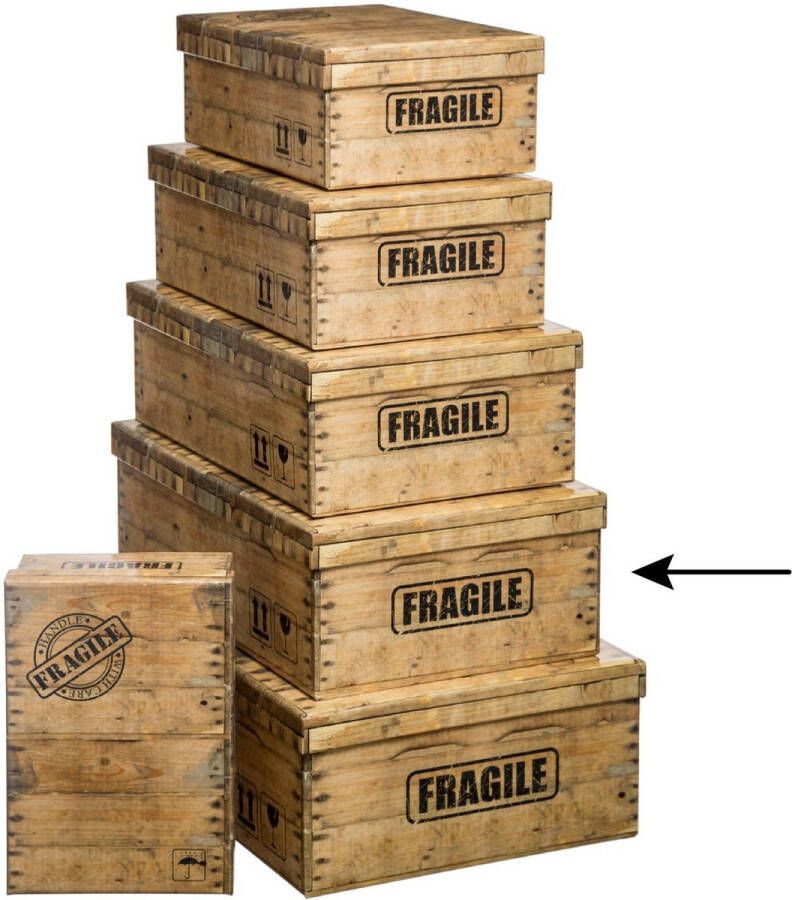 5Five Opbergdoos box 2x houtkleur L44 x B31 x H15 cm Stevig karton Woodybox Opbergbox