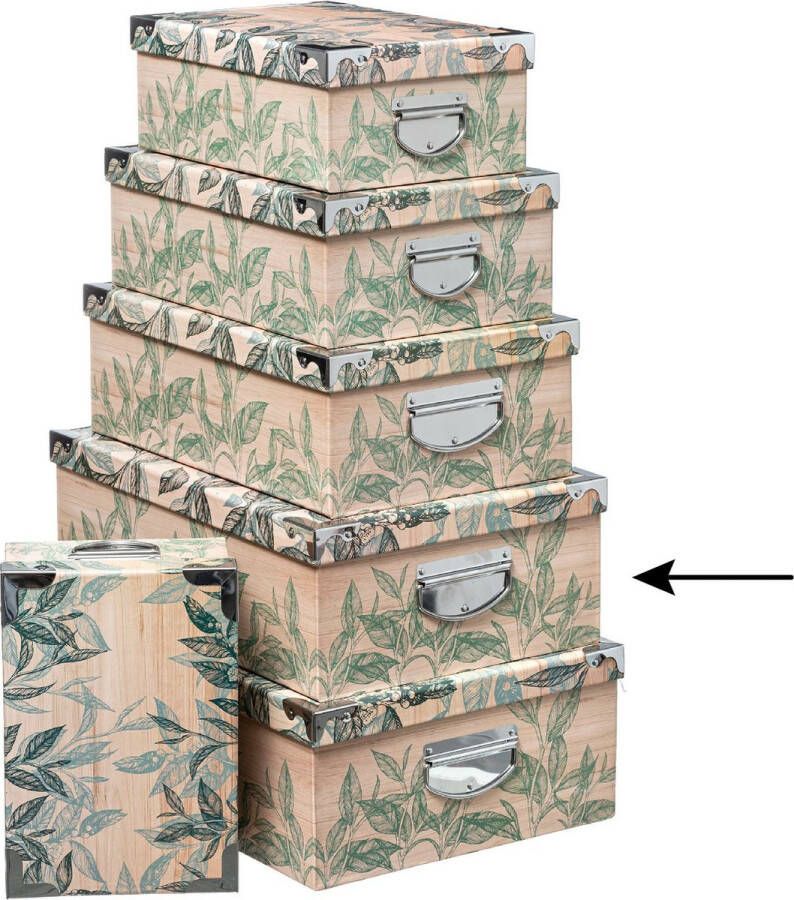 5five Opbergdoos box 3x Green leafs print op hout L44 x B31 x H15 cm Stevig karton Leafsbox