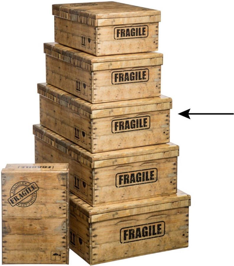 5five Opbergdoos box 3x houtkleur L40 x B26.5 x H14 cm Stevig karton Woodybox