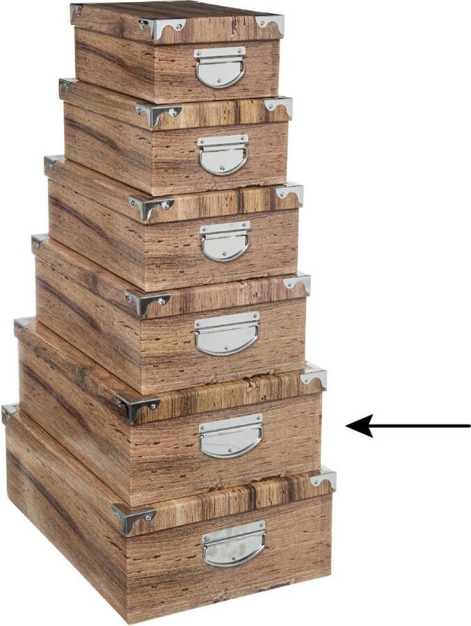5five Opbergdoos box 3x Houtprint donker L44 x B31 x H15 cm Stevig karton Treebox