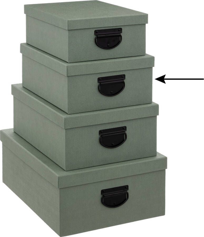 5Five Opbergdoos box 4x groen L30 x B24 x H12 cm Stevig karton Industrialbox Opbergbox