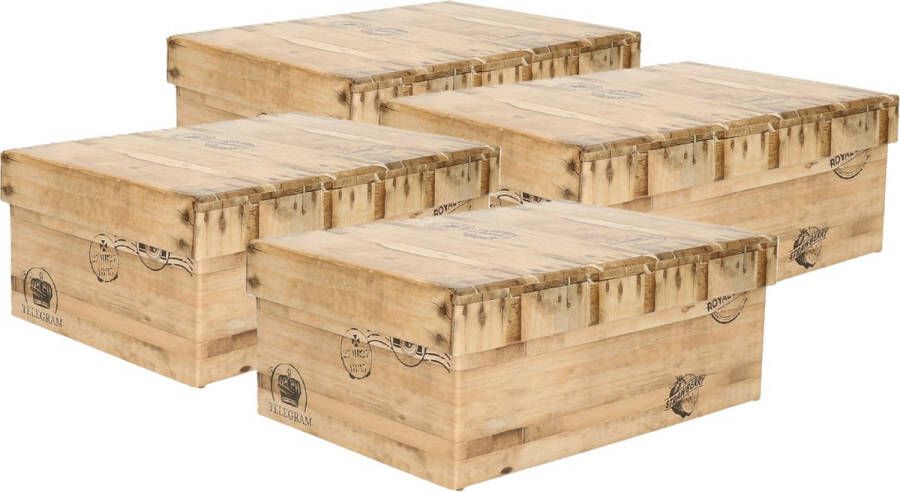 5five Opbergdoos box 4x houtkleur L28 x B19 x H10 cm Stevig karton Woodybox