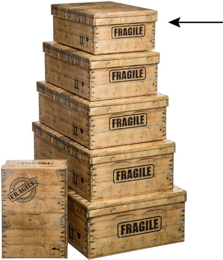 5five Opbergdoos box 4x houtkleur L32 x B21.5 x H12 cm Stevig karton Woodybox