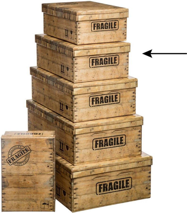 5five Opbergdoos box 4x houtkleur L36 x B24.5 x H12.5 cm Stevig karton Woodybox