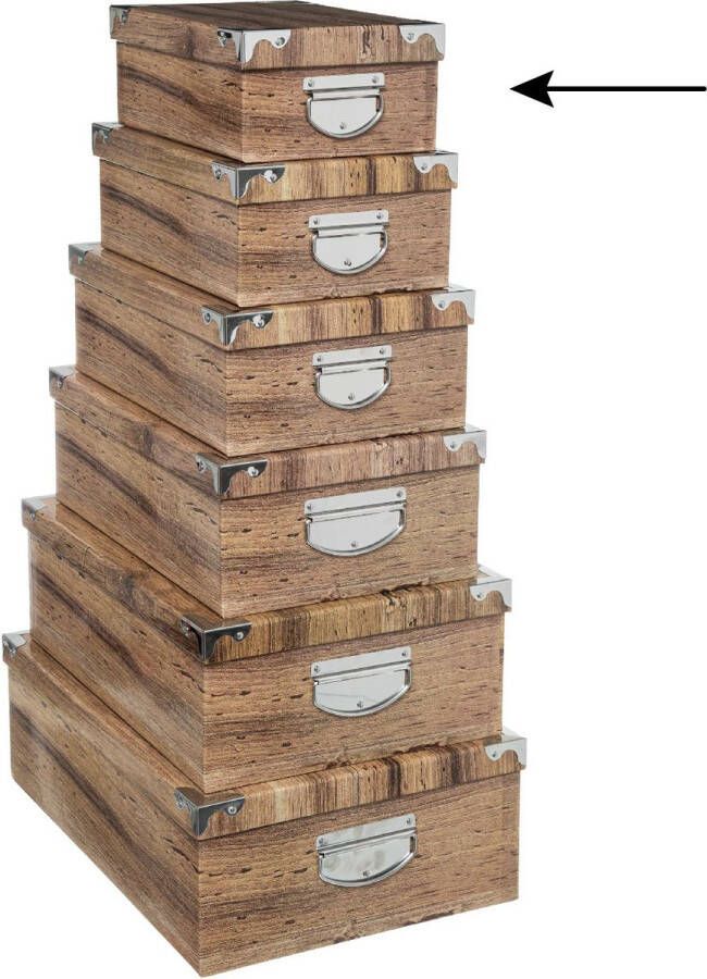 5five Opbergdoos box 4x Houtprint donker L28 x B19.5 x H11 cm Stevig karton Treebox