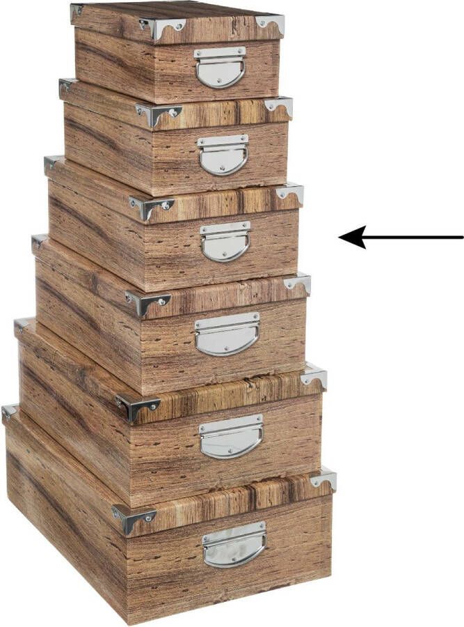 5five Opbergdoos box 4x Houtprint donker L32 x B21.5 x H12 cm Stevig karton Treebox