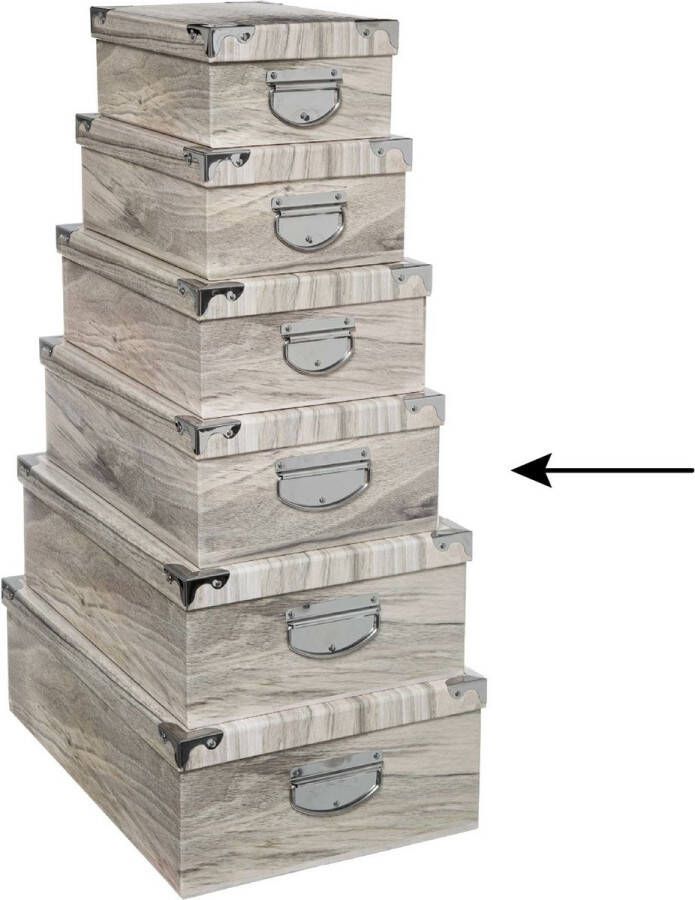 5five Opbergdoos box 4x Houtprint licht L40 x B26.5 x H14 cm Stevig karton Treebox