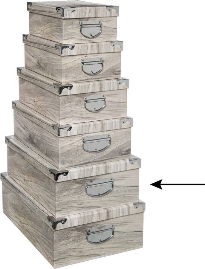 5five Opbergdoos box 4x Houtprint licht L44 x B31 x H15 cm Stevig karton Treebox